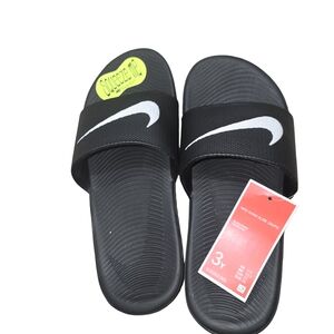 Nike Black Slides with White Swoosh